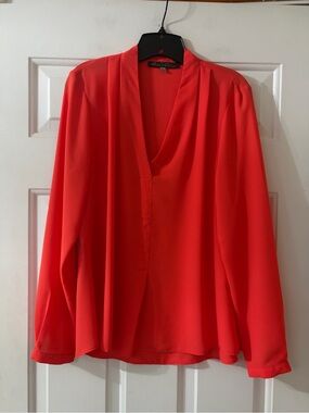 Rose and Olive Hot Coral V-Neck Long Sleeve Blouse. Size large.